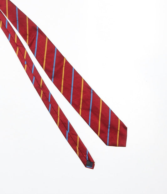 Mens Brown Thomas Red Striped 100% Silk Slim Tie