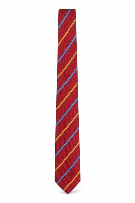 Mens Brown Thomas Red Striped 100% Silk Slim Tie