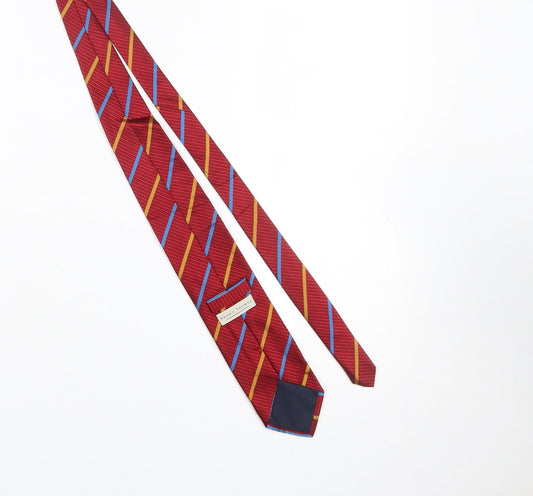Mens Brown Thomas Red Striped 100% Silk Slim Tie