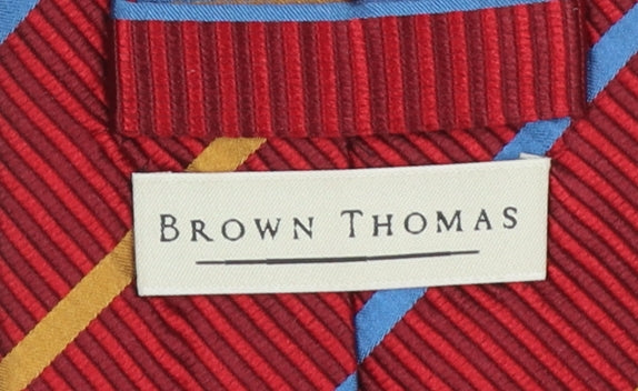 Mens Brown Thomas Red Striped 100% Silk Slim Tie