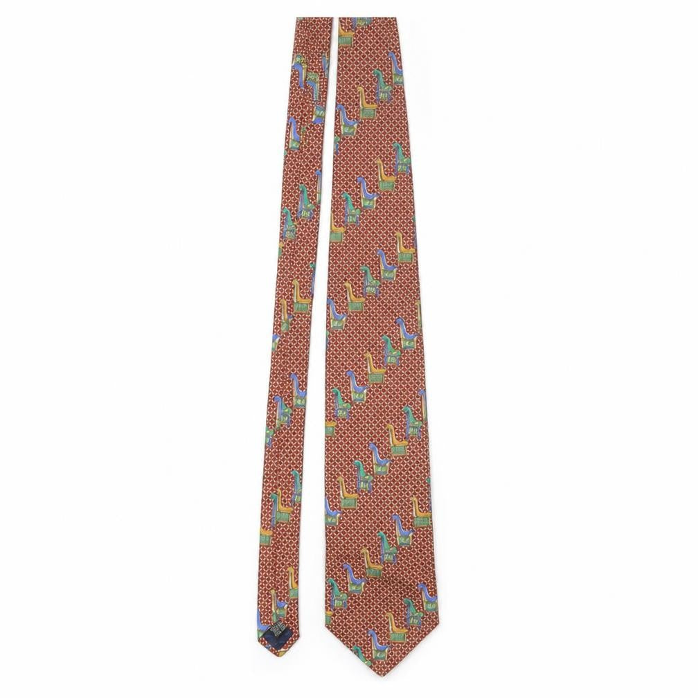Mens Pierre Balmain Red Geometric 100% Silk Designer Tie