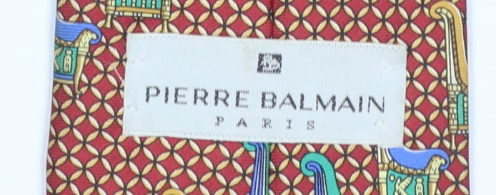 Mens Pierre Balmain Red Geometric 100% Silk Designer Tie