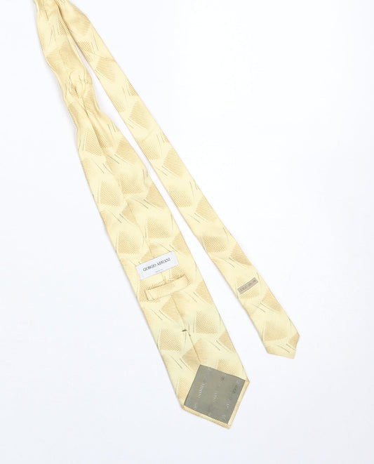 Mens Giorgio Armani Beige Geometric 100% Silk Designer Tie
