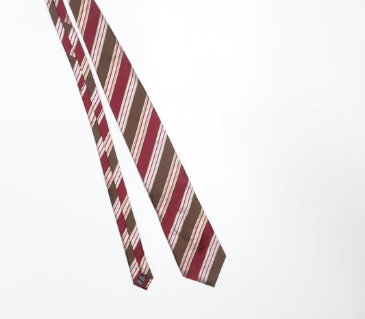 Mens Atlas Design Red Striped 100% Silk Designer Tie