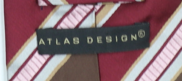 Mens Atlas Design Red Striped 100% Silk Designer Tie