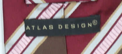 Mens Atlas Design Red Striped 100% Silk Designer Tie