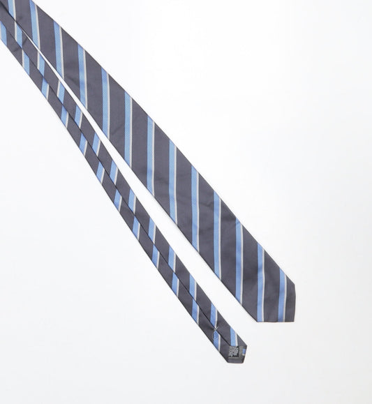 Mens Frangi Blue Striped 100% Silk Slim Tie