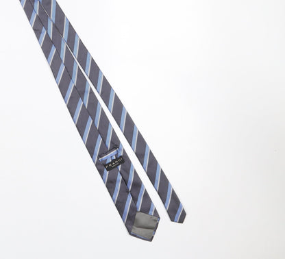 Mens Frangi Blue Striped 100% Silk Slim Tie
