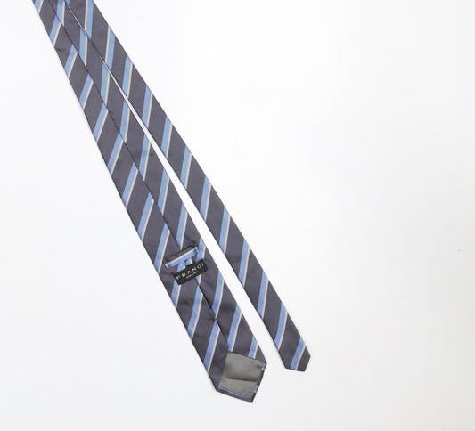 Mens Frangi Blue Striped 100% Silk Slim Tie
