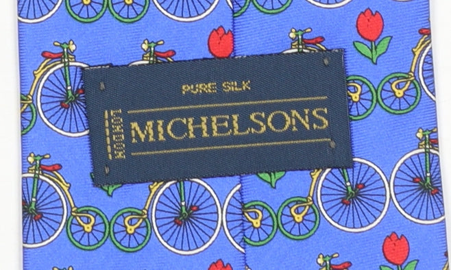 Mens Michelsons Blue Floral 100% Silk Designer Tie