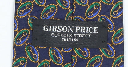 Mens Gibson Price Blue Geometric 100% Silk Designer Tie