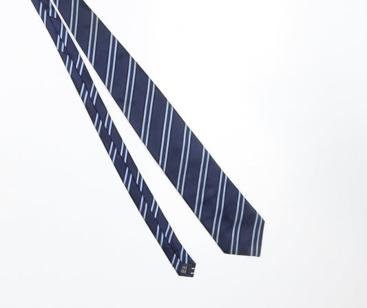 Mens The Savile Row Company Blue Striped 100% Silk Designer Tie