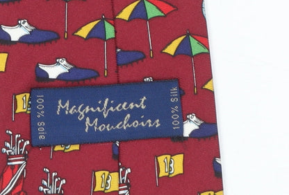 Mens Magnificent Mouchairs Red Geometric 100% Silk Slim Tie