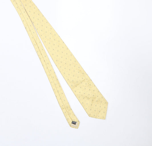 Mens Brown Thomas Yellow Geometric 100% Silk Designer Tie