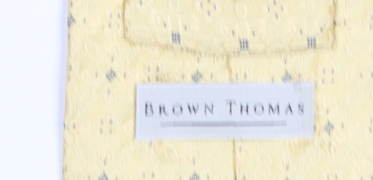 Mens Brown Thomas Yellow Geometric 100% Silk Designer Tie