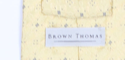 Mens Brown Thomas Yellow Geometric 100% Silk Designer Tie