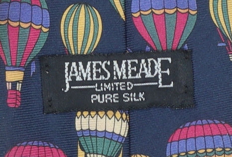 Mens James Meade Blue Animal Print 100% Silk Designer Tie