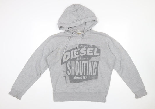 Diesel Men’s Grey Pullover Hoodie L Graphic Print Cotton