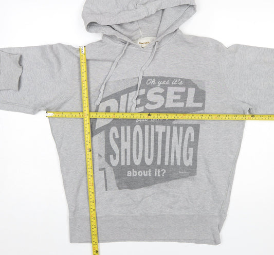 Diesel Men’s Grey Pullover Hoodie L Graphic Print Cotton