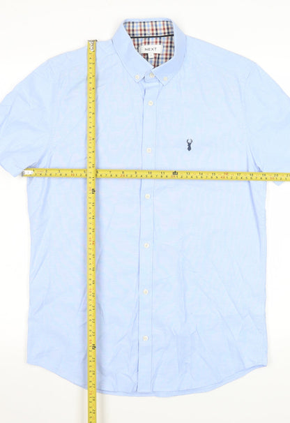 Next Men's Blue Short Sleeve Button-Up Shirt Size S Cotton Blend