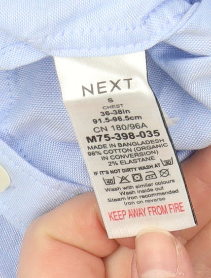 Next Men's Blue Short Sleeve Button-Up Shirt Size S Cotton Blend