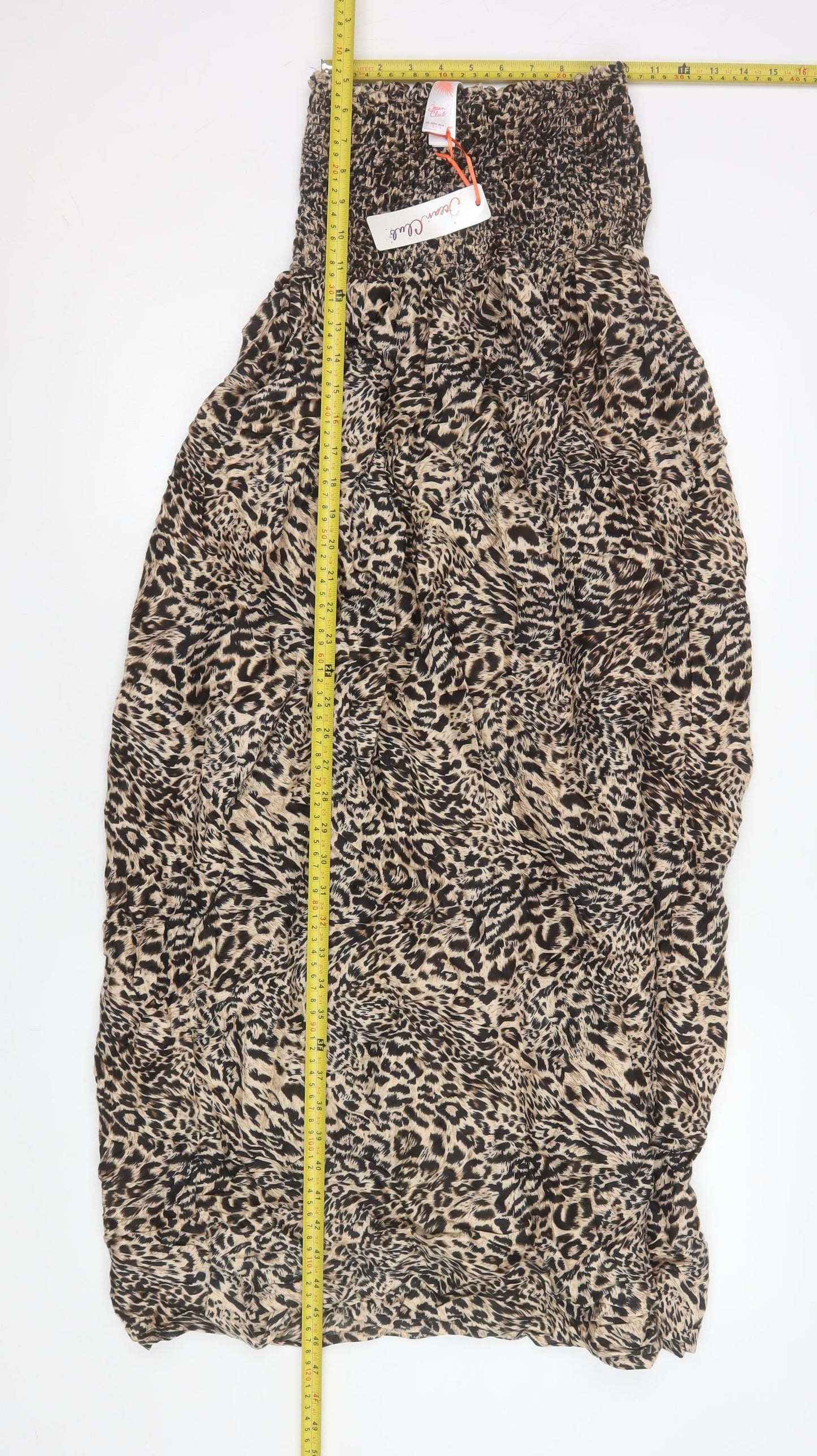 Ocean Club Women’s Beige Leopard Maxi Dress Size L Summer Boho