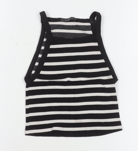 Dunnes Women Black White Striped Cropped Tank Top XS