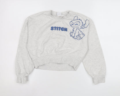 Disney Stitch Girls Grey Pullover Sweatshirt 9-10 Years Graphic Print