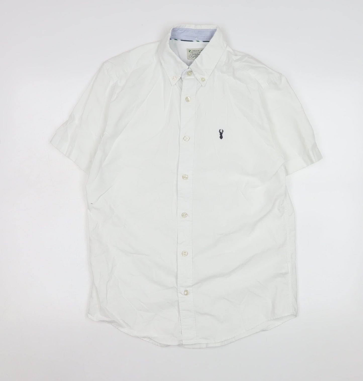 Next Men's White Short Sleeve Button-Up Shirt Size S 36-38in Cotton