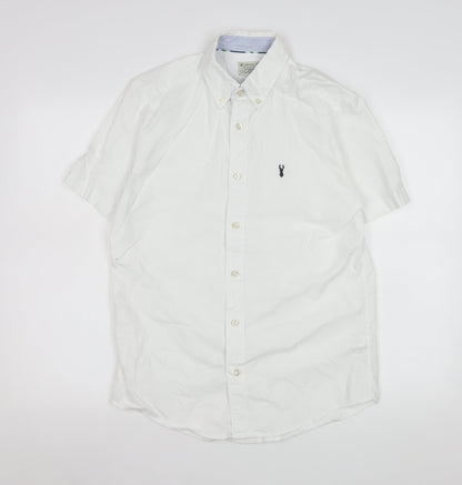 Next Men's White Short Sleeve Button-Up Shirt Size S 36-38in Cotton