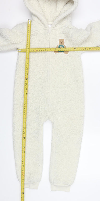 GAP Girls Ivory Teddy Fleece Hooded One Piece Sleepsuit 5 Years