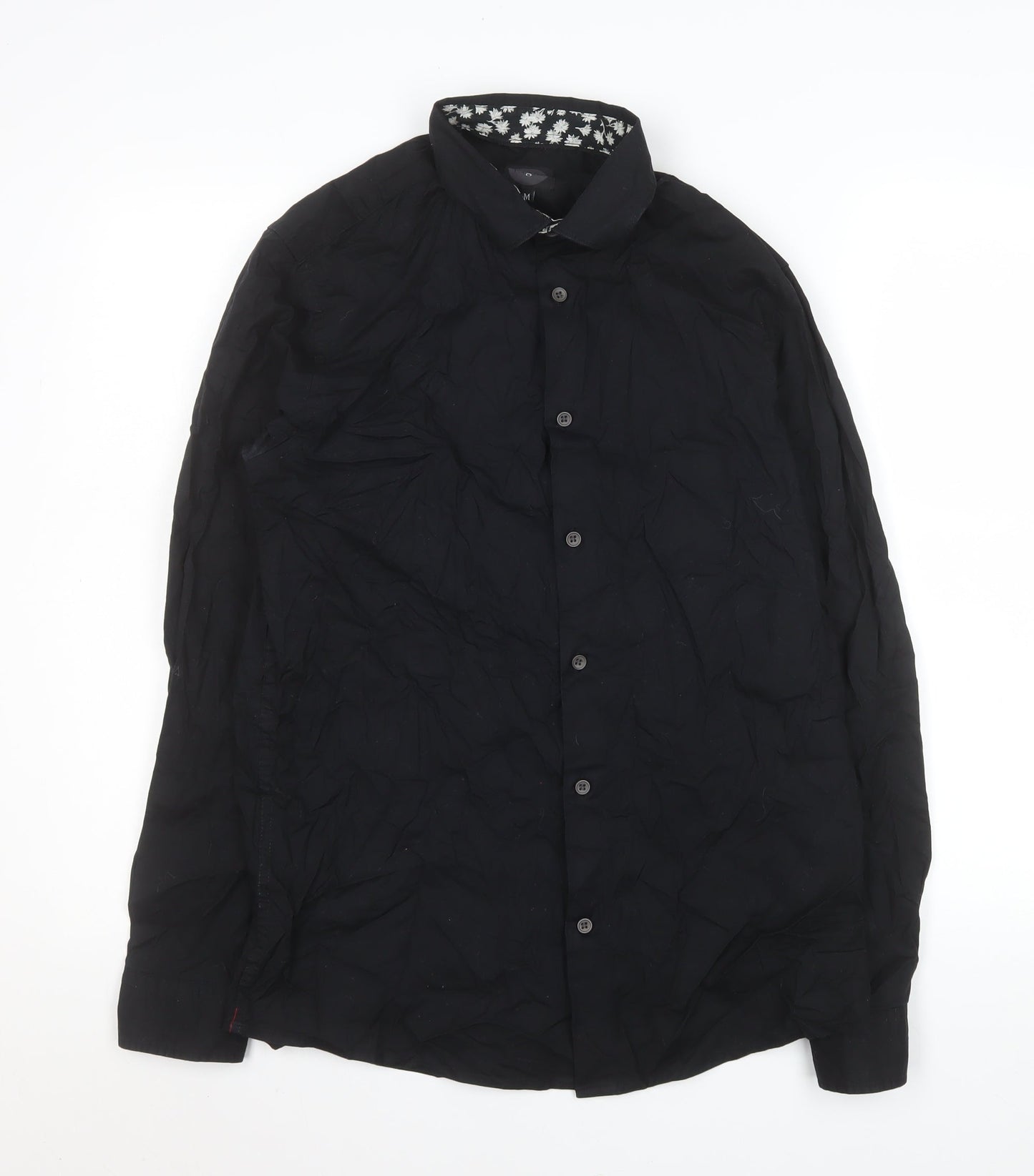 Mens UK Collar Size M Silver Eight Smart Black  Dress Shirt