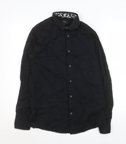 Mens UK Collar Size M Silver Eight Smart Black  Dress Shirt