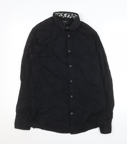 Mens UK Collar Size M Silver Eight Smart Black  Dress Shirt