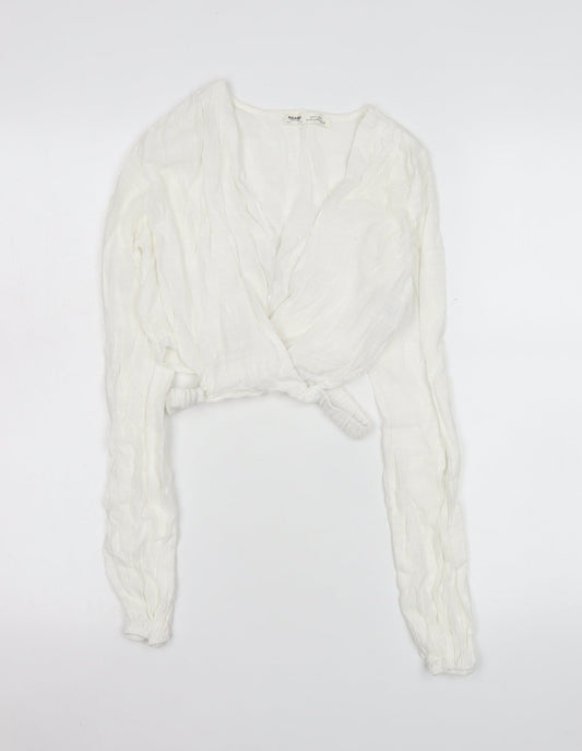 Womens UK Size XS Pull & Bear White Wrap Blouse