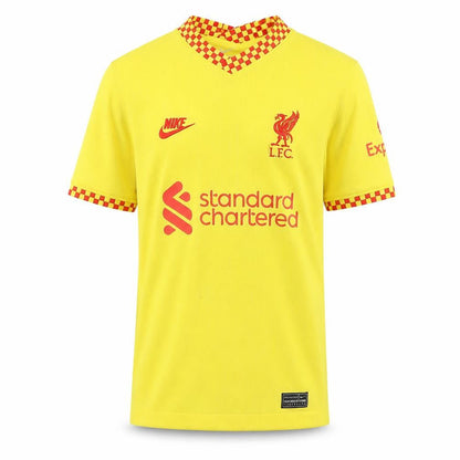 Front view of Nike boys’ yellow liverpool fc dri-fit jersey football shirt, size S