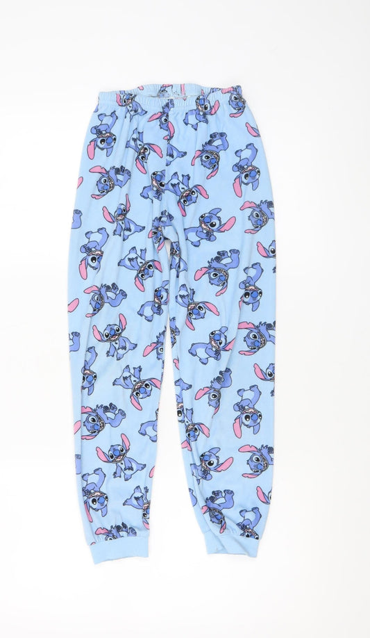 Primark Girls Blue Stitch Fleece Pyjama Pants 8-9 Years Disney Sleepwear