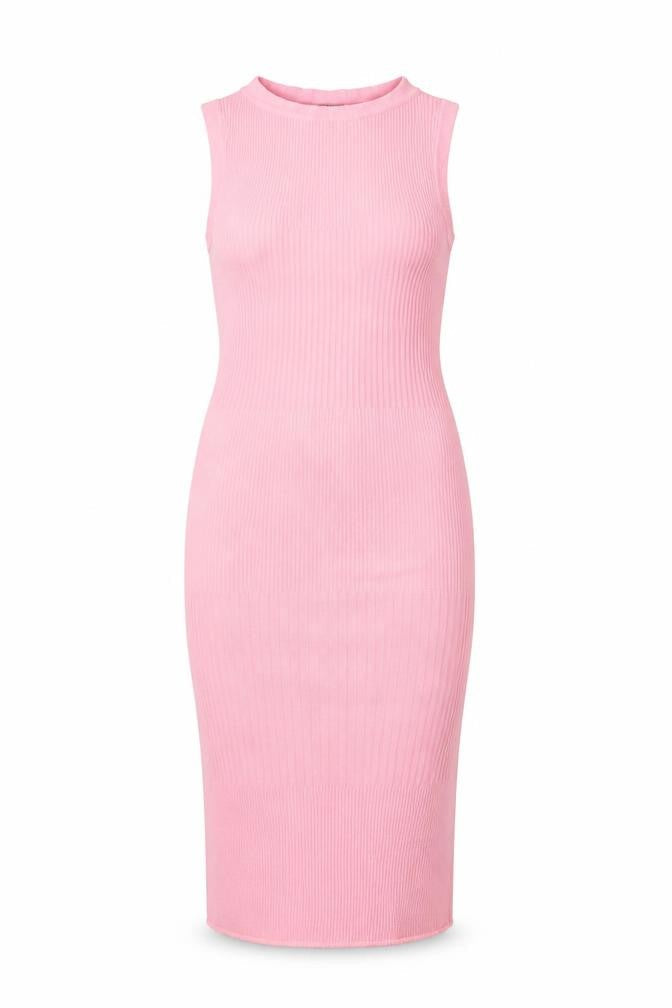 Front view of ASOS Design Women Pink Knit Sleeveless Bodycon Midi Dress, size L