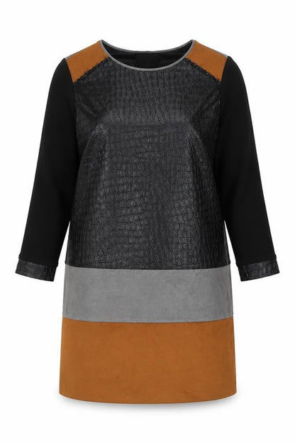 Divas Women’s Colourblock Shift Dress Black Grey Brown Size 16 Long Sleeve