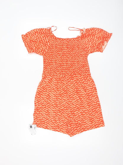 Dunnes Girls Orange Zigzag Cotton Playsuit Age 10-11 Short Sleeve Summer