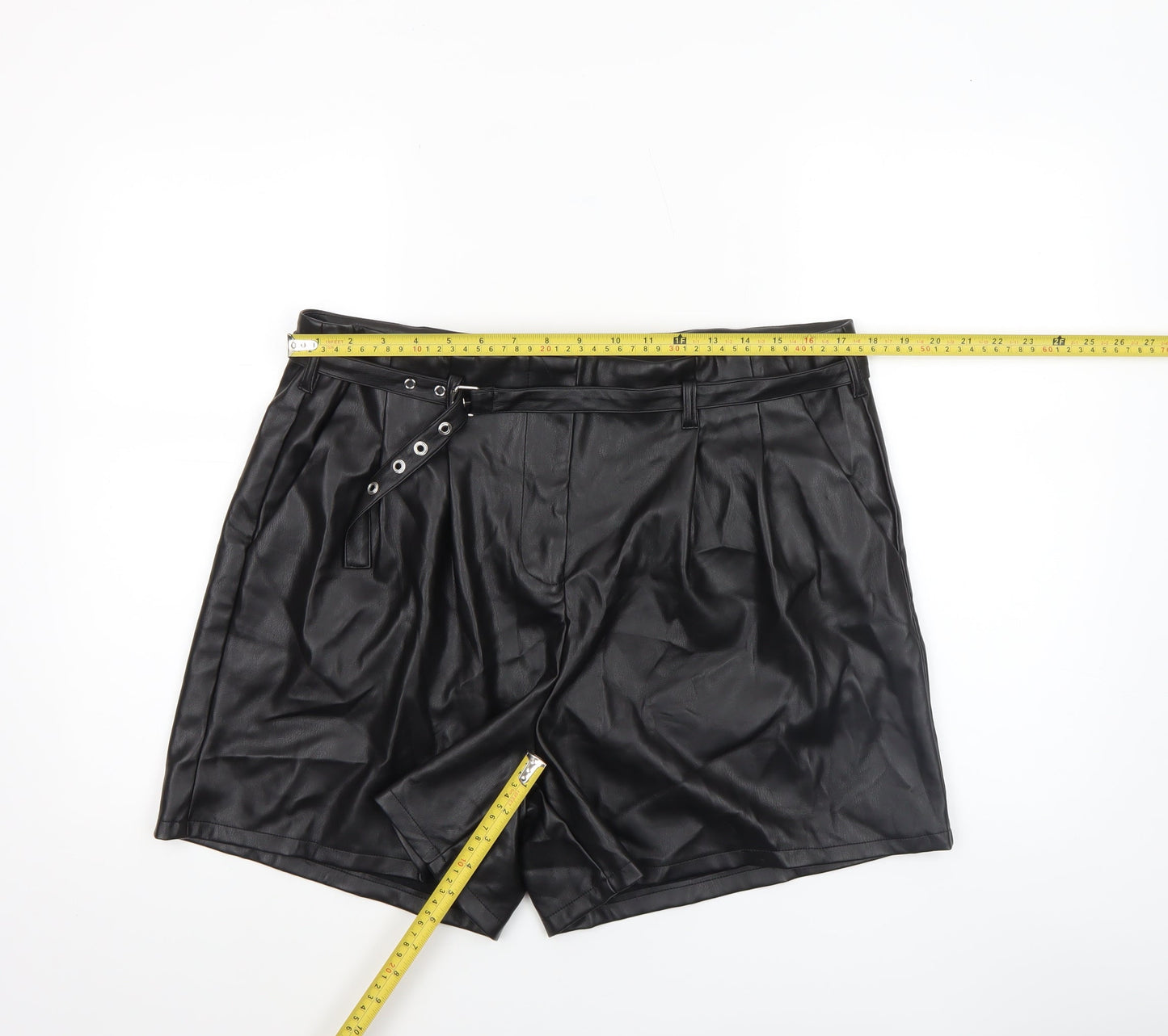 Primark Womens Black Faux Leather Paperbag Shorts Size 18