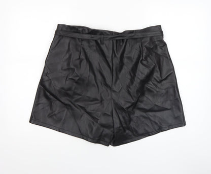 Primark Womens Black Faux Leather Paperbag Shorts Size 18