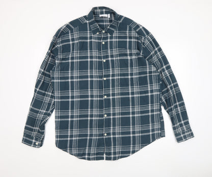 ASOS DESIGN Men's Blue Checked Cotton Long Sleeve Button-Up Shirt Size M