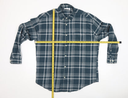 ASOS DESIGN Men's Blue Checked Cotton Long Sleeve Button-Up Shirt Size M