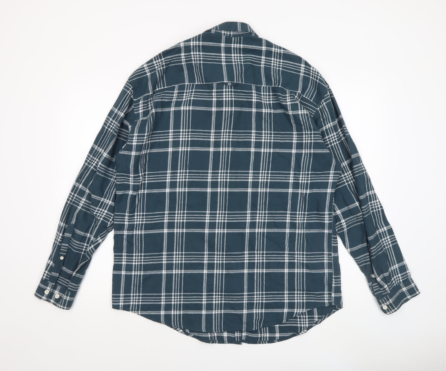 ASOS DESIGN Men's Blue Checked Cotton Long Sleeve Button-Up Shirt Size M