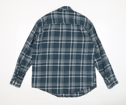 ASOS DESIGN Men's Blue Checked Cotton Long Sleeve Button-Up Shirt Size M