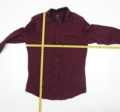 H&M Men Burgundy Slim Fit Long Sleeve Button-Up Shirt Size M