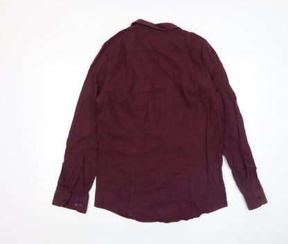 H&M Men Burgundy Slim Fit Long Sleeve Button-Up Shirt Size M