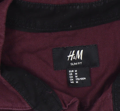 H&M Men Burgundy Slim Fit Long Sleeve Button-Up Shirt Size M