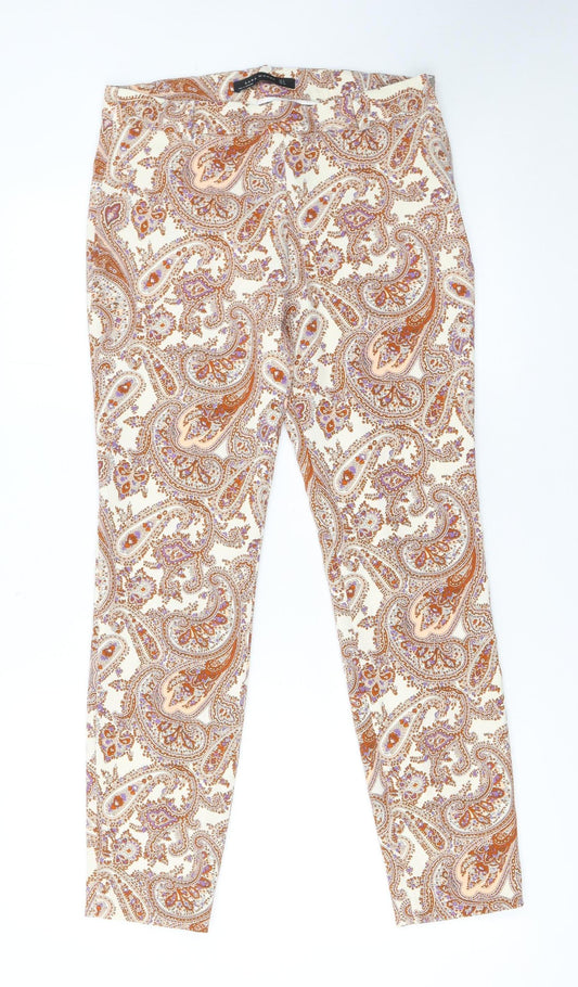 Womens UK Size 10 Zara Slim Fit Casual Travel Beige Trousers